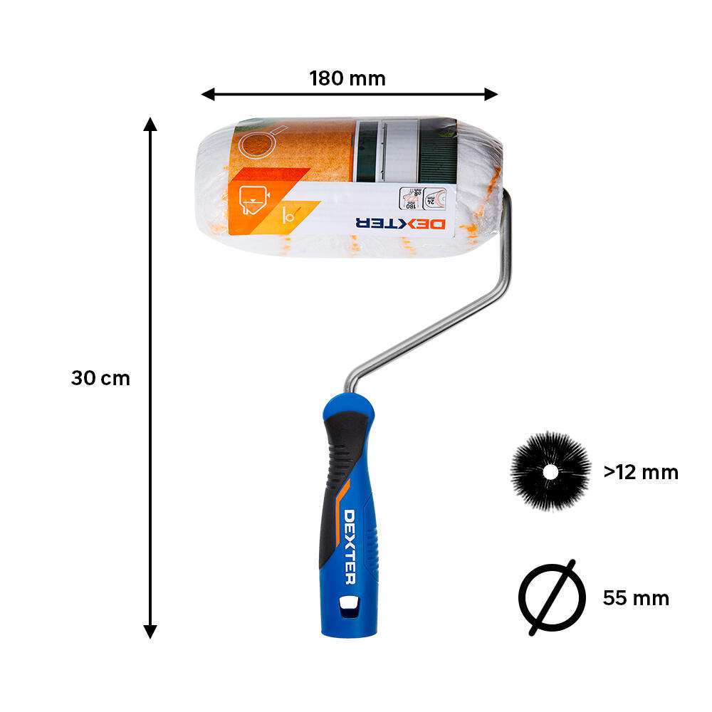 Rodillo para pintar fachadas rugosas DEXTER de 180 mm de anchura, 55 mm de diámetro, pelo largo (más de 12 mm). Fibra de poliamida. Varilla de acero. - 2