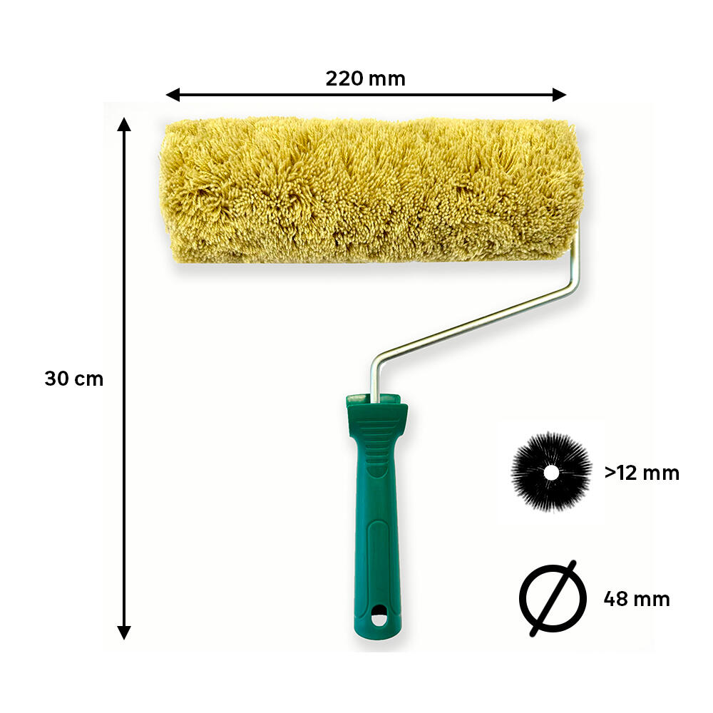 Rodillo para pintar superficies lisas y fachadas lisas CIRET de 220 mm de anchura, 48 mm de diámetro, pelo largo (más de 12 mm). Fibra de poliacrílico. Varilla de acero. - 2
