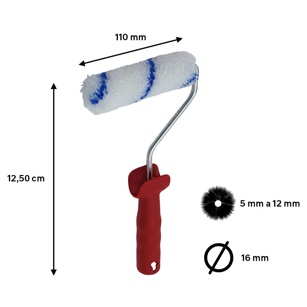 Mini rodillo para pintar superficies lisas NESPOLI de 110 mm de anchura, 16 mm de diámetro, pelo medio (5 mm a 12 mm). Fibra de poliamida. Varilla de acero. - 2