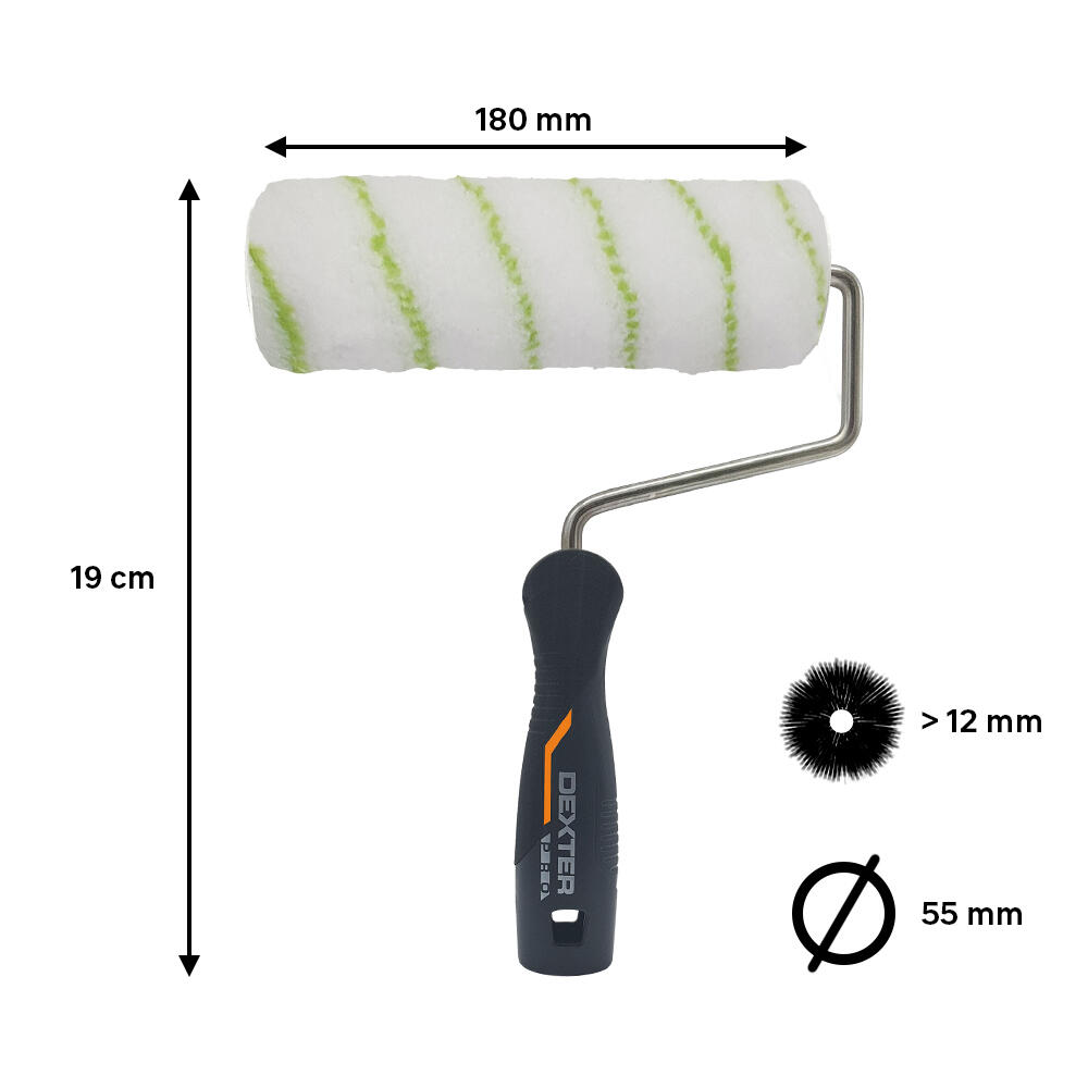 Rodillo para pintar superficies rugosas DEXTER PRO de 180 mm de anchura, 55 mm de diámetro, pelo largo (más de 12 mm). Fibra de poliamida. Varilla de aluminio. - 3