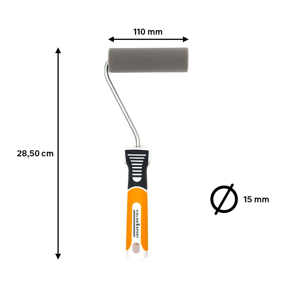Mini rodillo para pintar decoraciones CIRET de 110 mm de anchura, 15 mm de diámetro, sin pelo. Fibra de poliéster. Varilla de acero. - 2