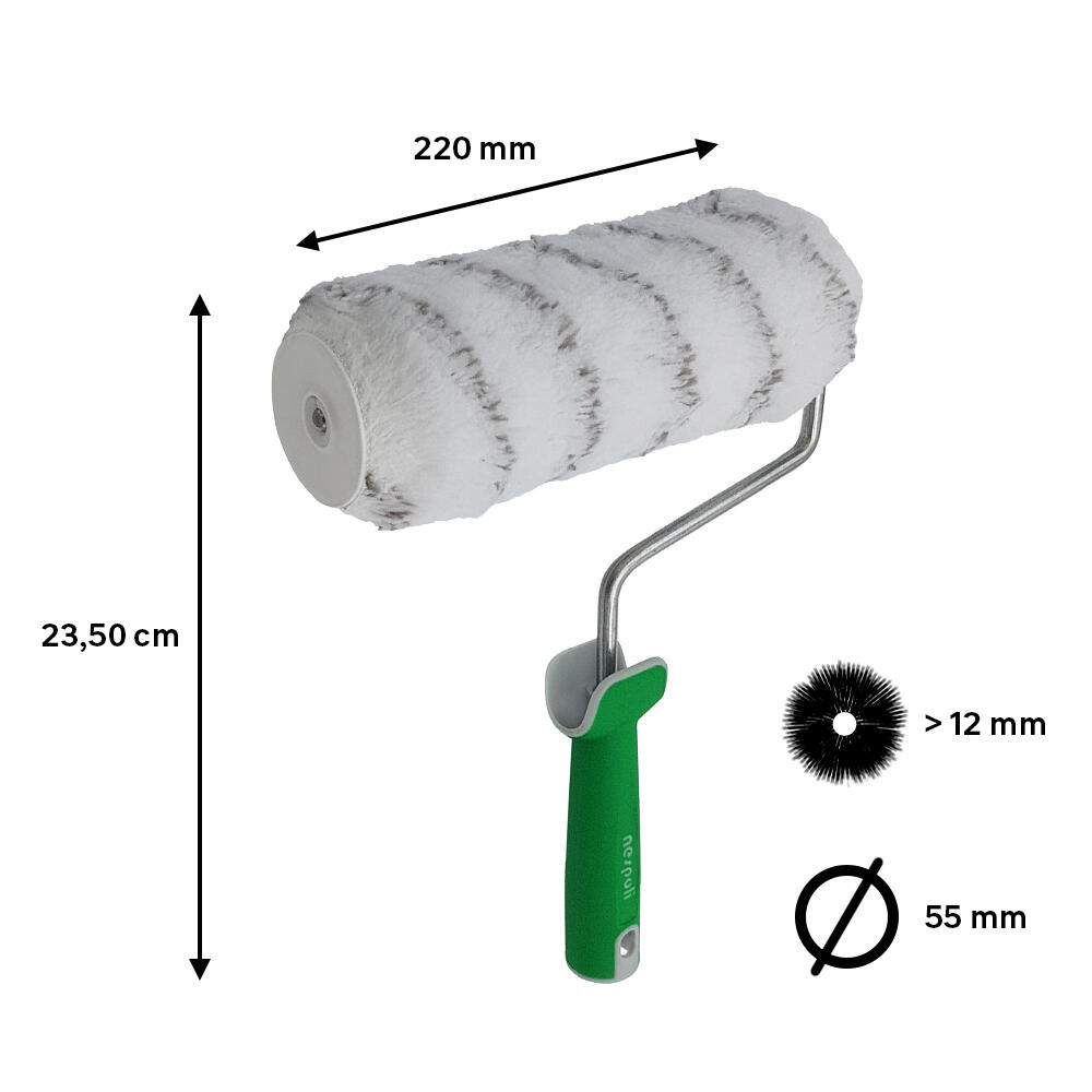Rodillo para pintar superficies lisas NESPOLI de 220 mm de anchura, 55 mm de diámetro, pelo largo (más de 12 mm). Fibra de poliamida. Varilla de acero. - 2