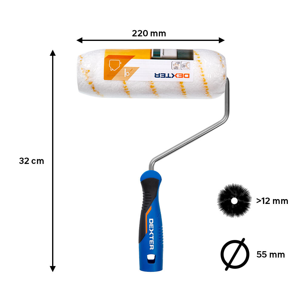 Rodillo para pintar fachadas lisas DEXTER de 220 mm de anchura, 55 mm de diámetro, pelo largo (más de 12 mm). Fibra de poliamida. Varilla de acero. - 2