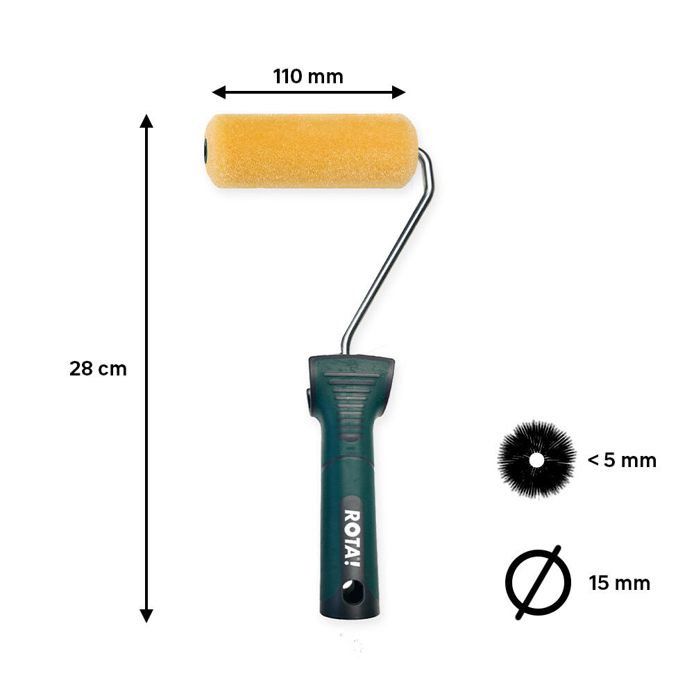 Mini rodillo para pintar y decorar CIRET de 110 mm de anchura, 15 mm de diámetro, pelo corto (menos de 5 mm). Fibra de poliéster. Varilla de acero. - 2