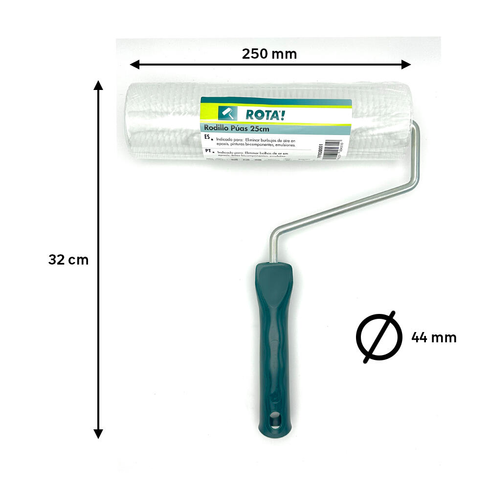 Rodillo para pintar suelos CIRET de 250 mm de anchura, 44 mm de diámetro, sin pelo. Fibra de polipropileno. Varilla de acero. - 2
