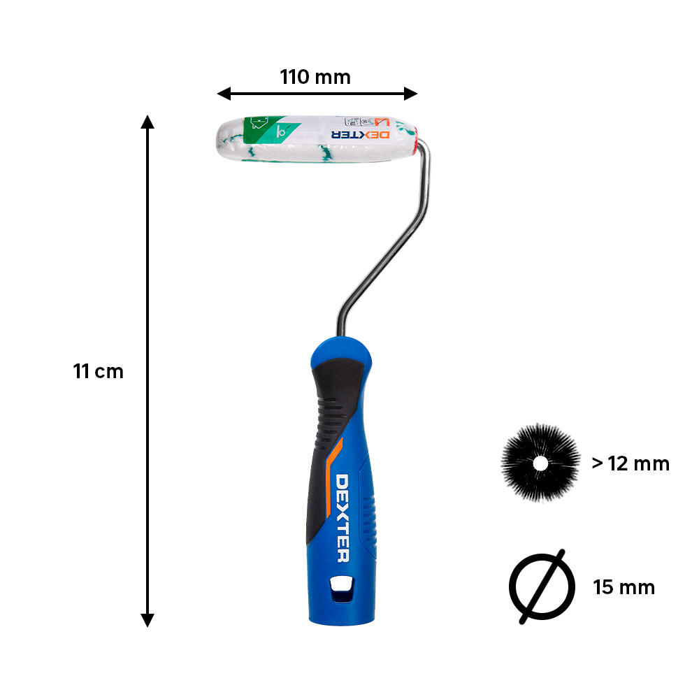 Mini rodillo para pintar superficies rugosas de 110 mm de anchura, 15 mm de diámetro, pelo largo (más de 12 mm). Fibra de poliéster. Varilla de acero. - 2