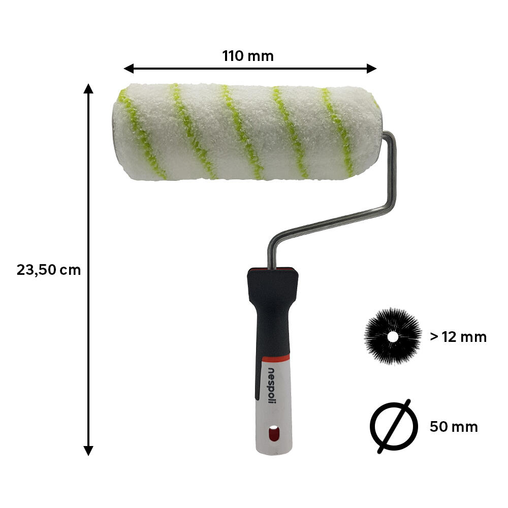 Rodillo NESPOLI de 110 mm de anchura, 50 mm de diámetro, pelo largo (más de 12 mm). Fibra de poliamida. Varilla de acero. - 2