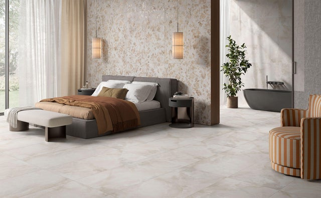 Piastrella da pavimento e rivestimento interno in gres porcellanato 60 x 120 cm rettificato smaltato digitale bianco opaco Harmony Onice Decoro Fiore R9 traffico intenso (pei 4/5) Sp. 9 mm 1.44 mq