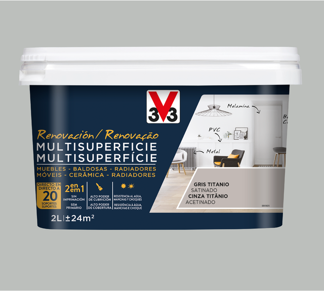 Esmalte Reno multisuperfície acetinado V33 2L cinza titânio