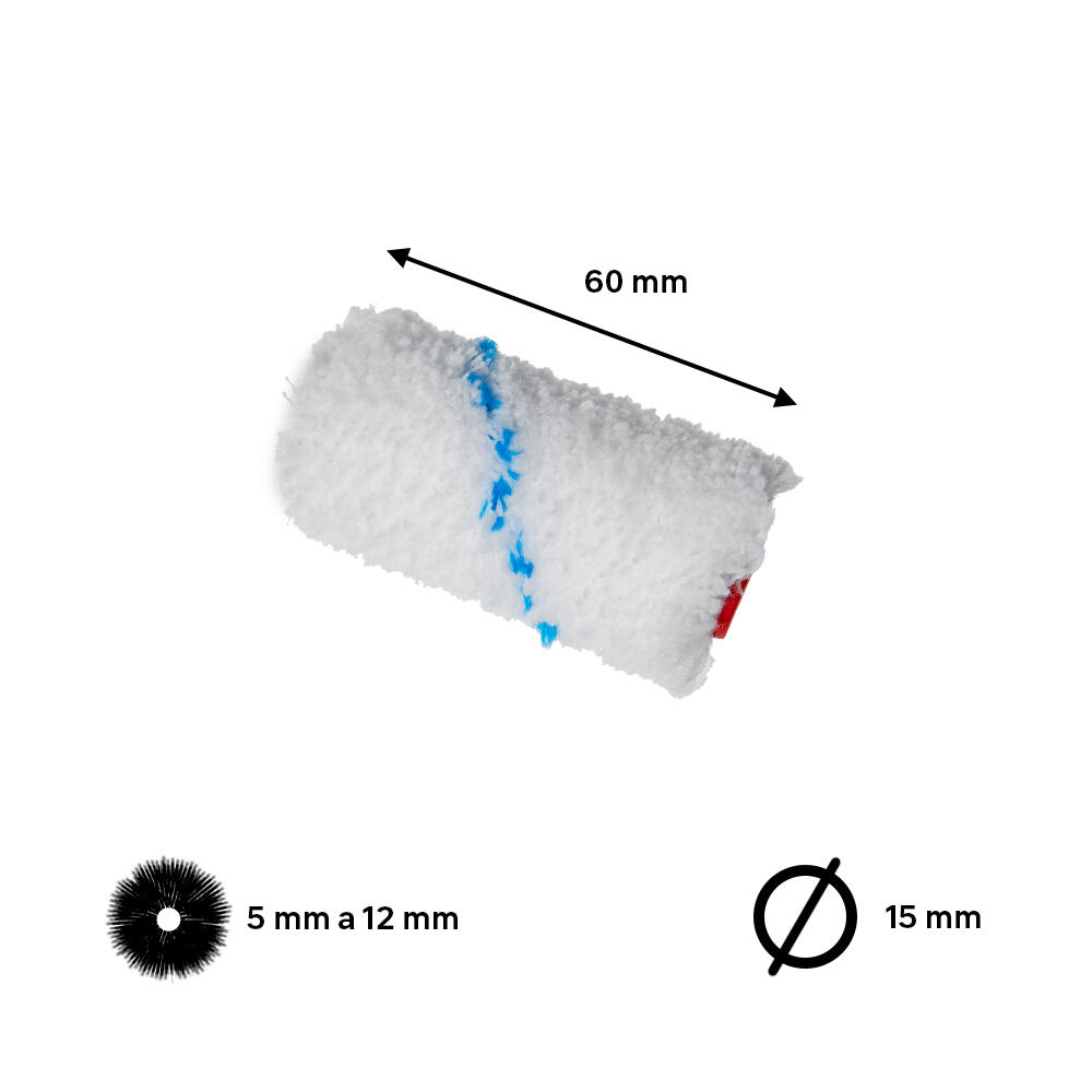 Recambio de rodillo para pintar superficies lisas DEXTER de 60 mm de anchura, 15 mm de diámetro, pelo medio (5 mm a 12 mm). 2 unidades. - 2