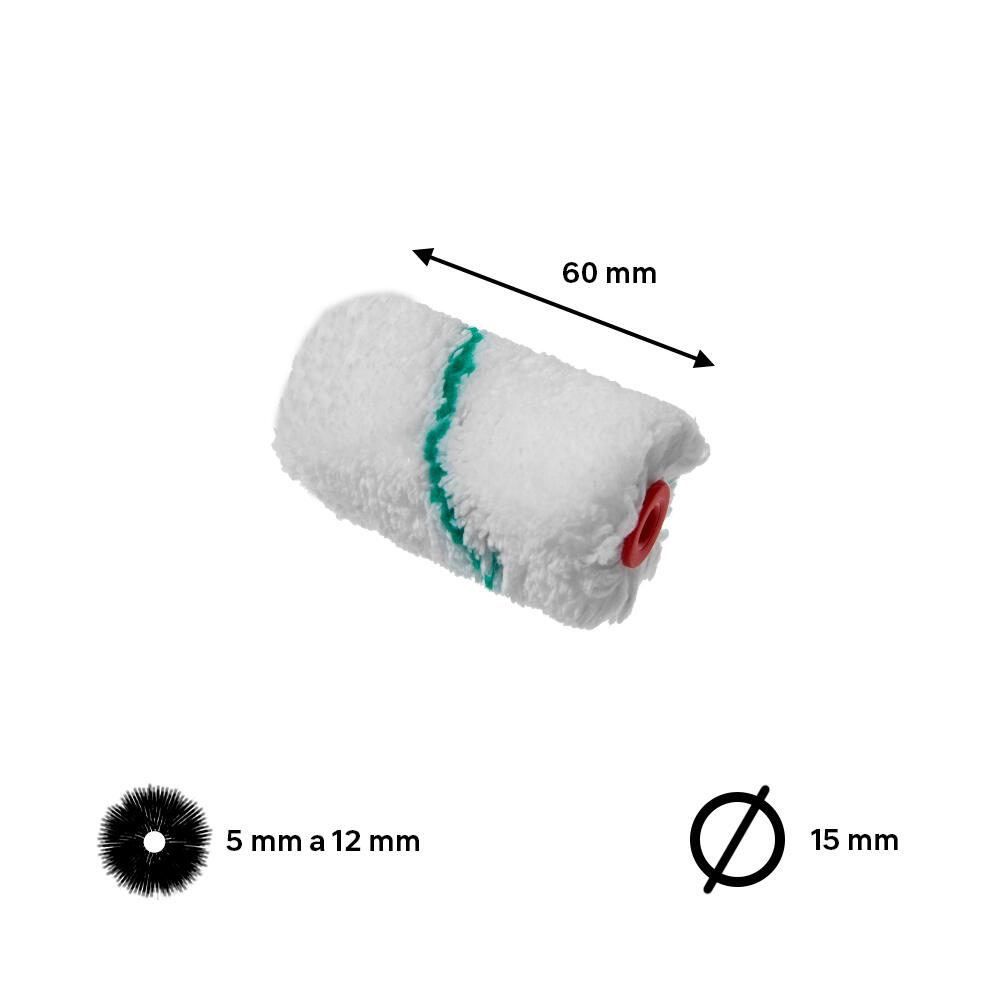 Recambio de rodillo para pintar superficies rugosas DEXTER de 60 mm de anchura, 15 mm de diámetro, pelo medio (5 mm a 12 mm). 2 unidades. - 2