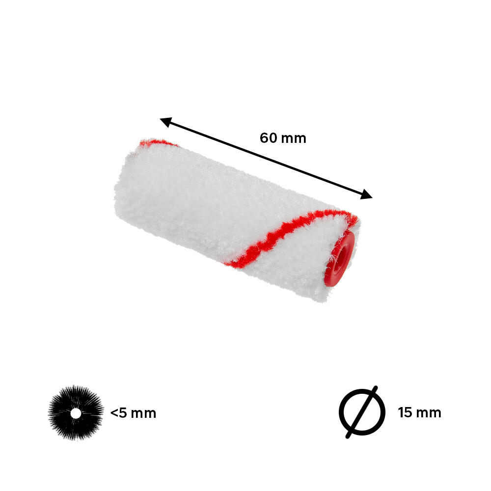 Recambio de rodillo para lacar DEXTER de 60 mm de anchura, 15 mm de diámetro, pelo corto (menos de 5 mm). 2 unidades. - 2