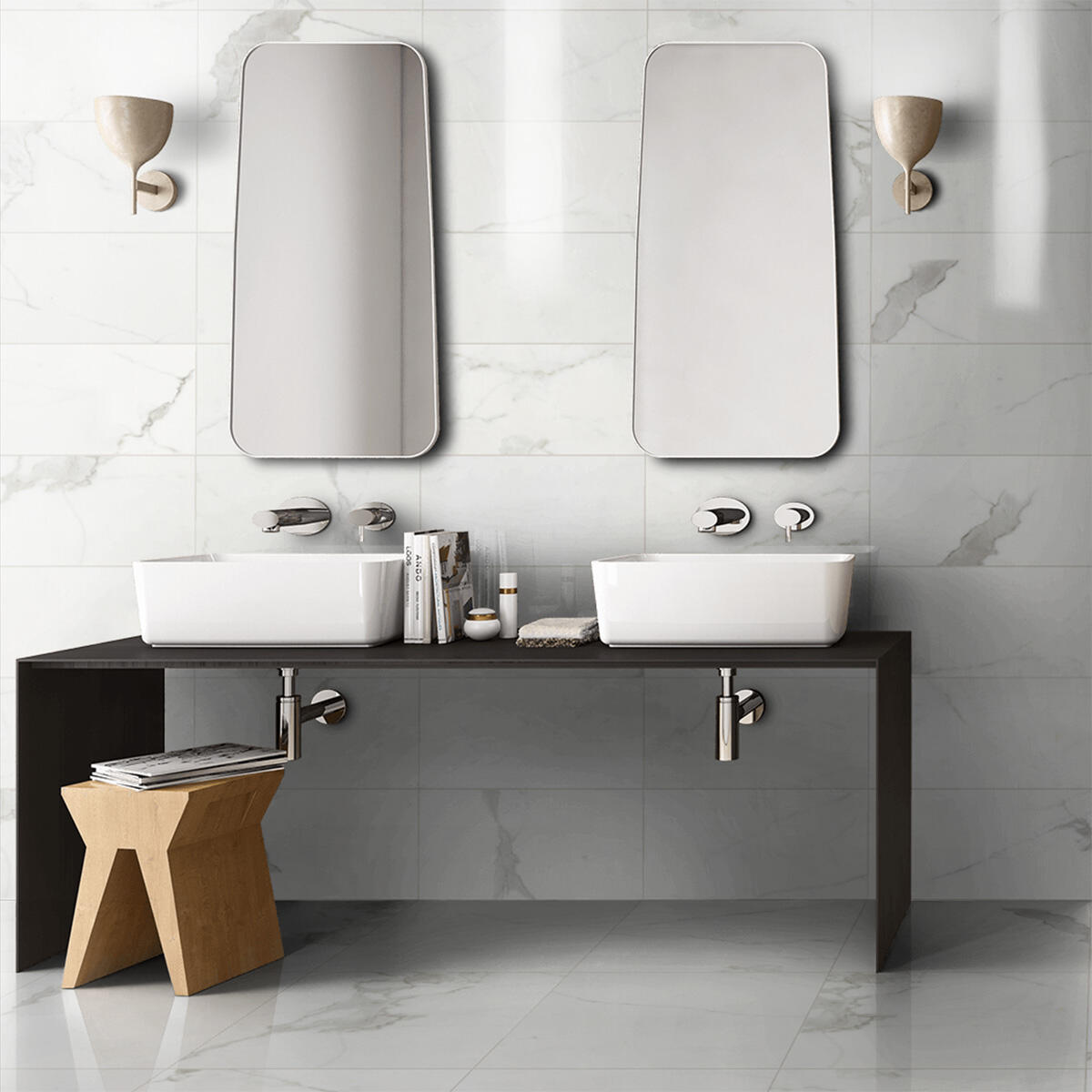 Carrelage sol intérieur / mur intérieur effet marbre blanc Rimini l.30 x L.60 cm - 2