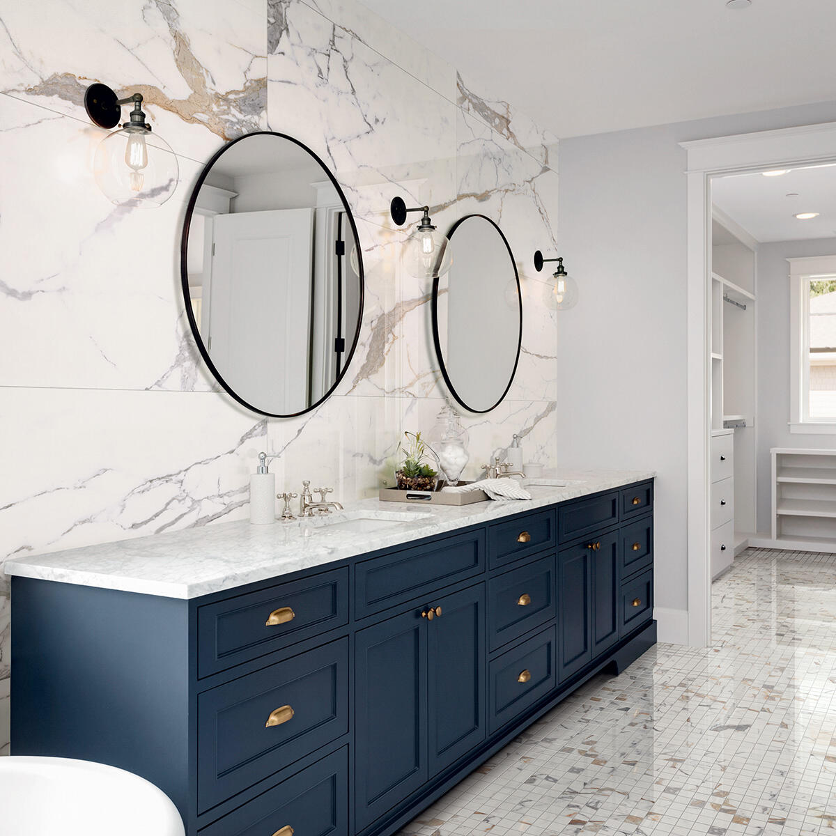 Carrelage sol / mur effet marbre blanc or Rimini l.60 x L.120 cm - 2