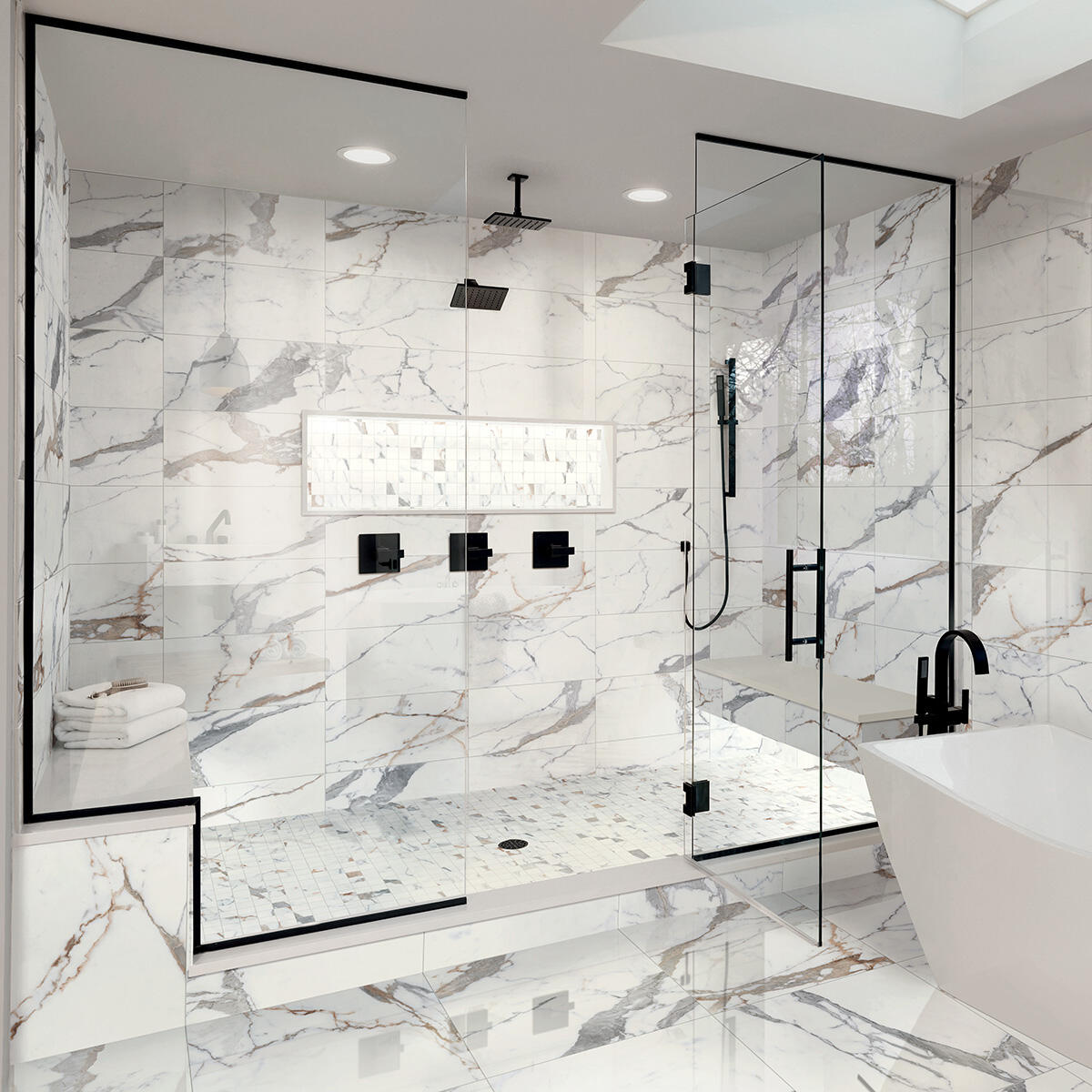 Carrelage sol / mur effet marbre blanc or Rimini l.60 x L.60 cm - 2