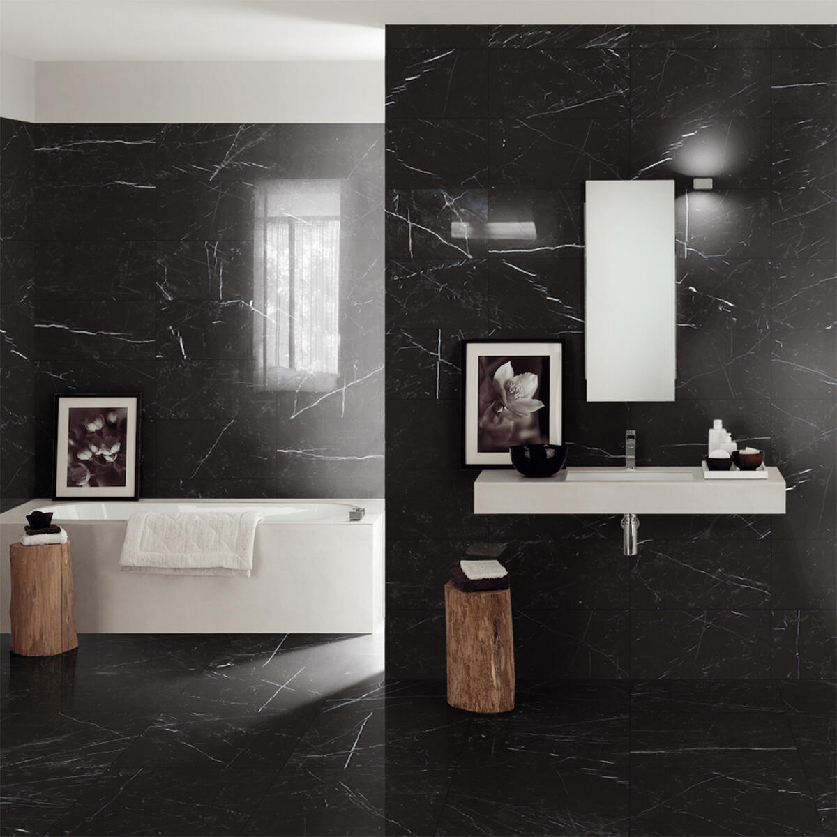 Carrelage sol intérieur / mur intérieur effet marbre noir Rimini l.60 x L.60 cm - 2