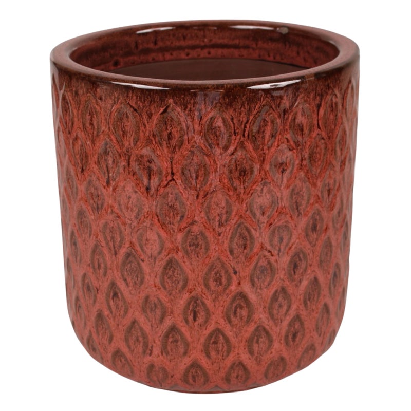 Doniczka szkliwiona z dekorem Fuego 24 cm ceglasty Cermax