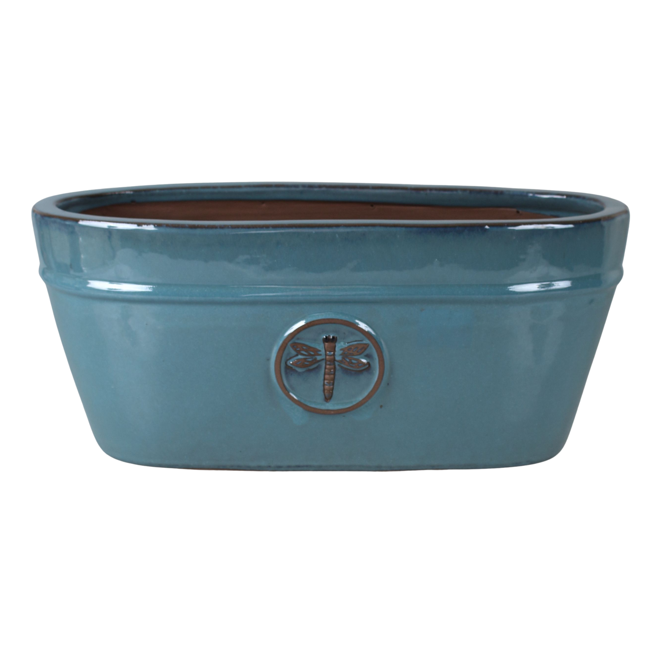 Doniczka szkliwiona owalna z emblematem 32 cm niebieska Cermax