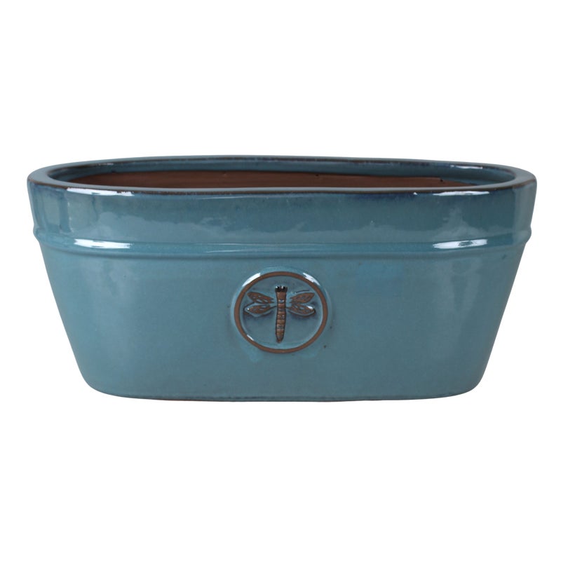 Doniczka szkliwiona owalna z emblematem 32 cm niebieska Cermax