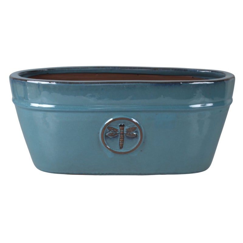 Doniczka szkliwiona owalna z emblematem 46 cm niebieska Cermax