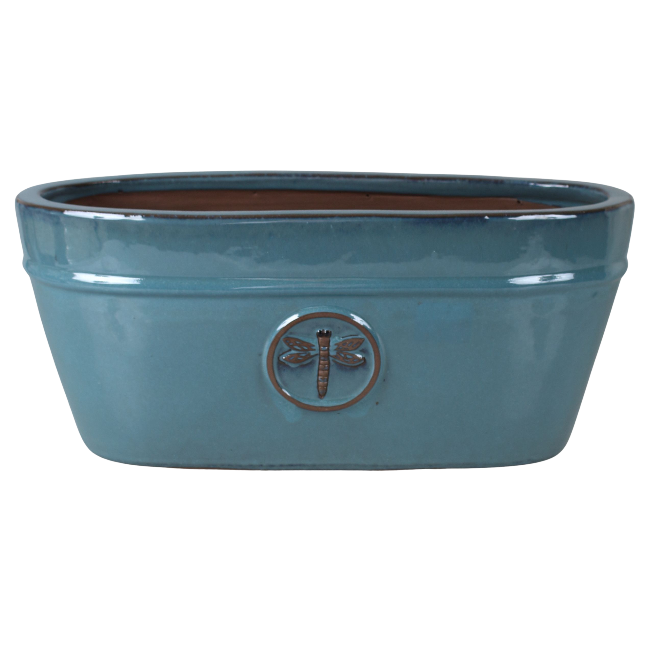 Doniczka szkliwiona owalna z emblematem 57 cm niebieska Cermax