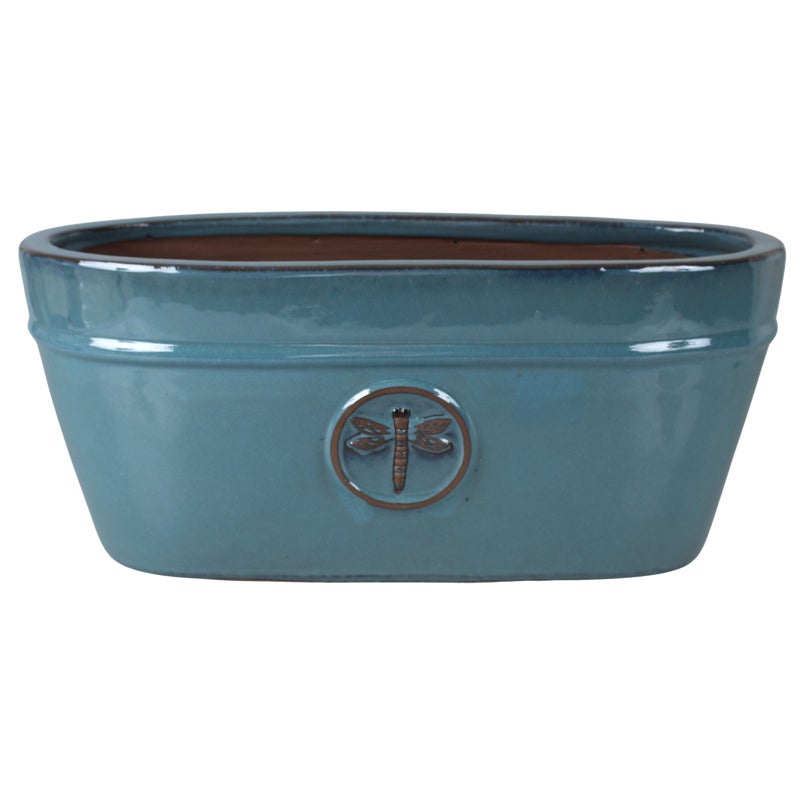 Doniczka szkliwiona owalna z emblematem 57 cm niebieska Cermax