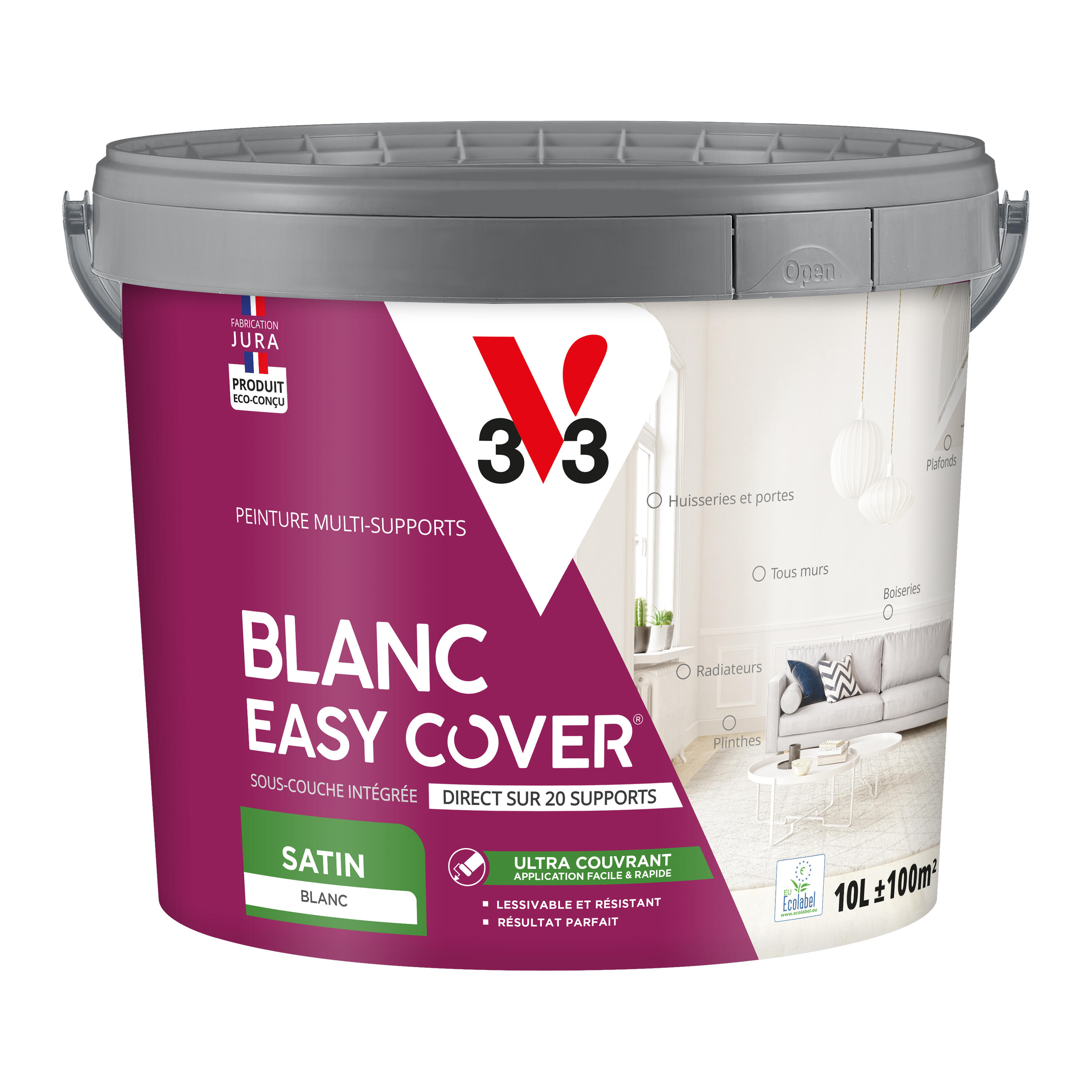 Peinture mur, plafond blanc satin V33 Easy cover® 10L - 7