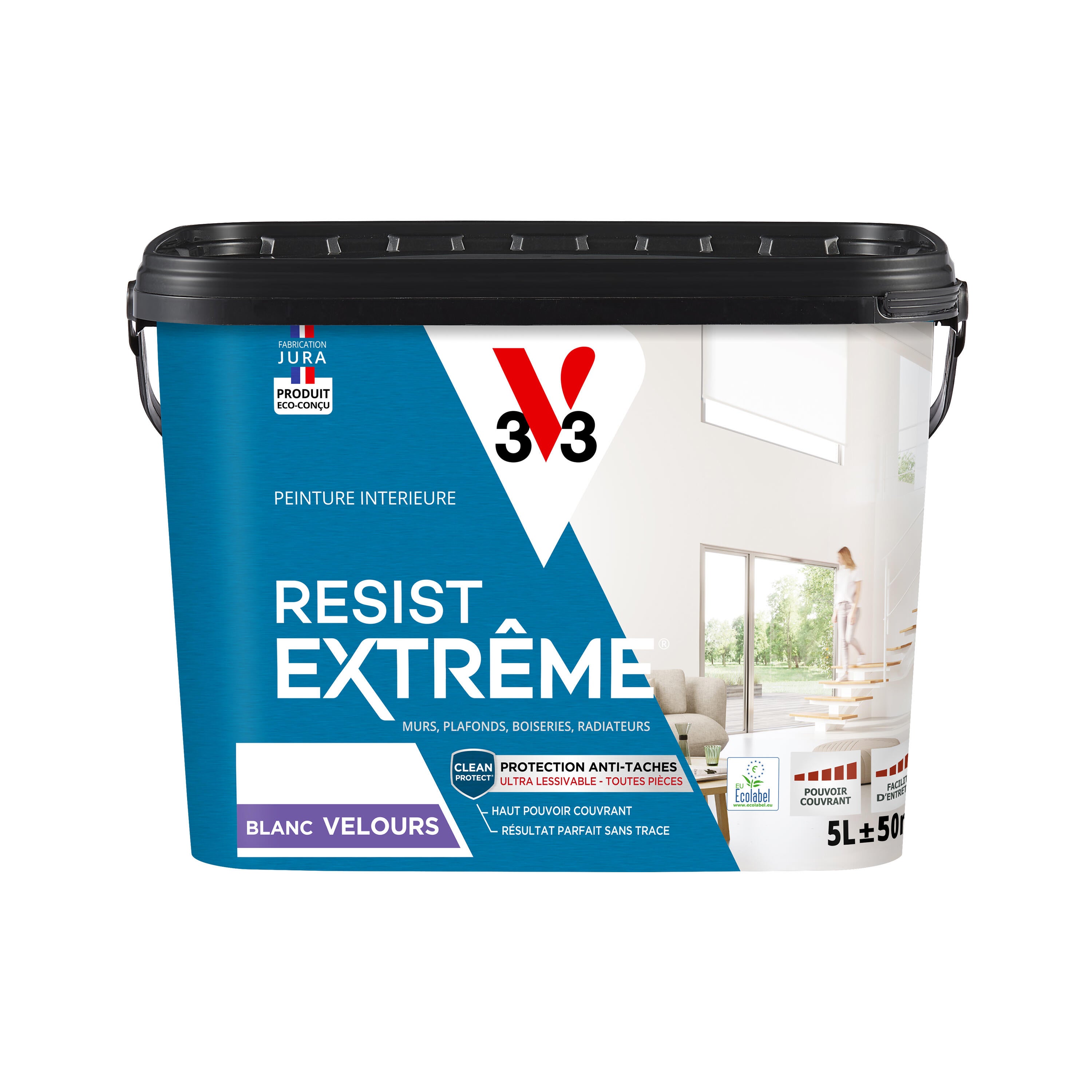 Peinture mur, plafond, boiserie blanc velours V33 Résist' extrême® 5L - 7