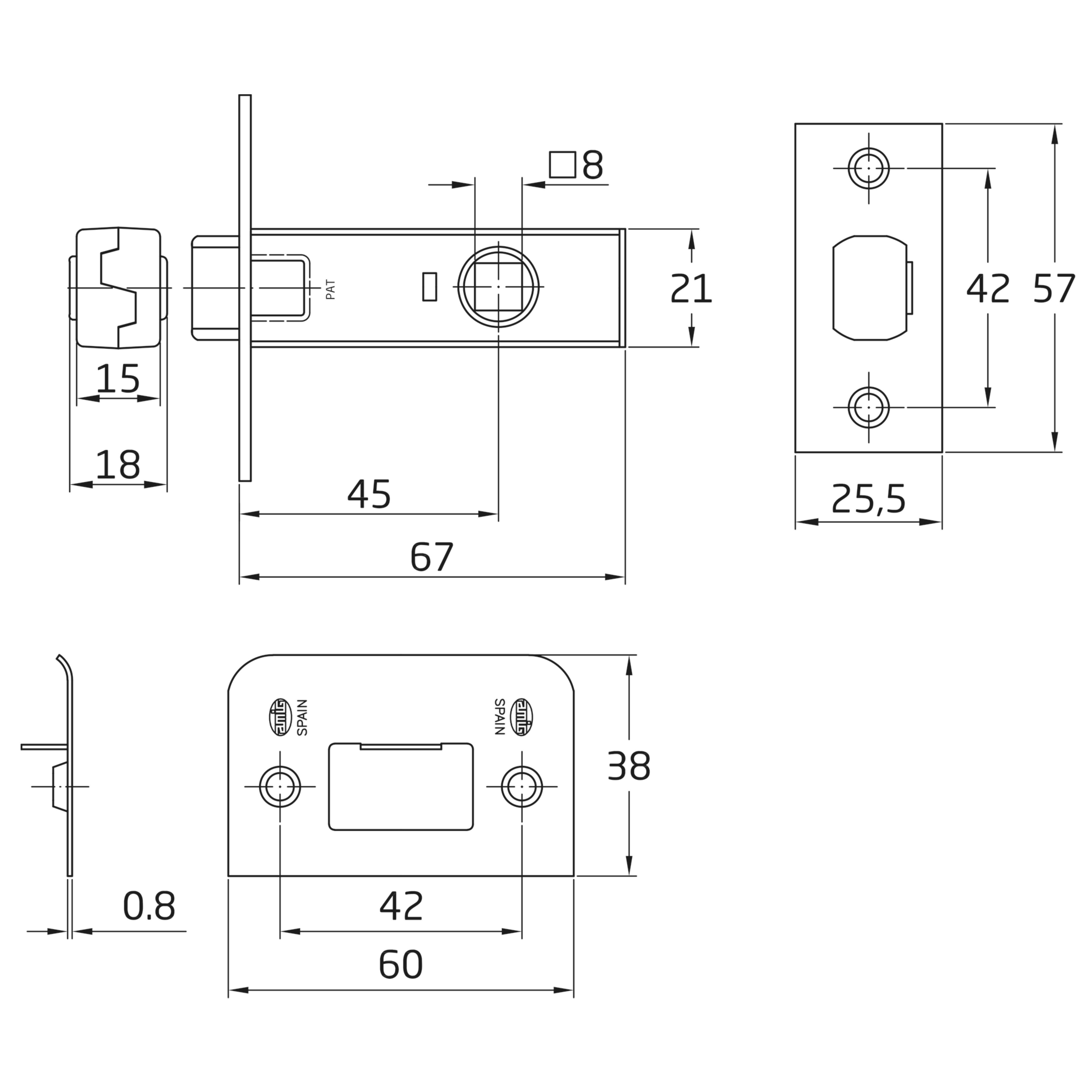PICAPORTE TUBULAR 6 45MM CANTO RECTO ACERO NEGRO - 4