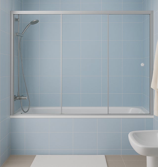 MAMPARA DE BAÑERA 3 PUERTAS FRONTAL CORREDERA DETROIT 160CM CROMO