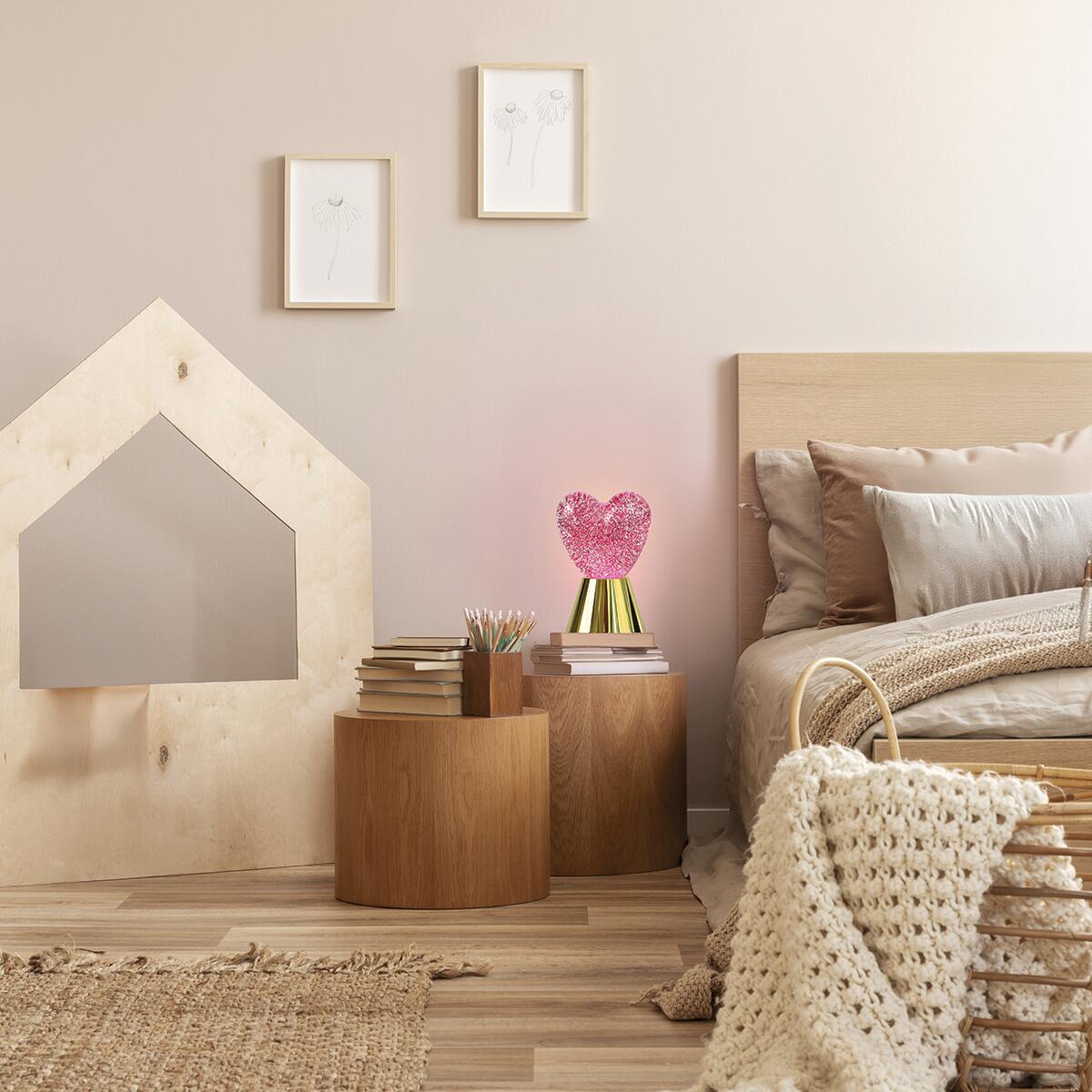 Lampe LED paillettes Dua, acier, rose/doré, H.16.5cm - 2