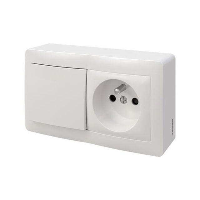 SCHUKO + CONMUTADOR SUPERFICIE BLANCO