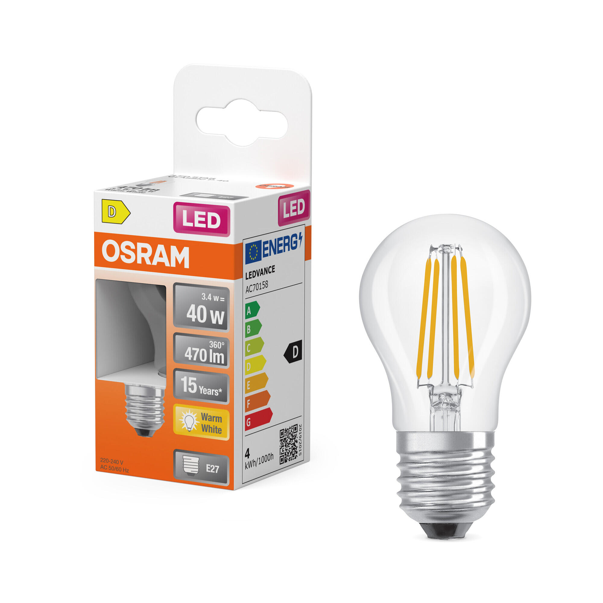 BOMBILLA LED ESFÉRICA FILAMENTO E27 470LM 3.4W LUZ CÁLIDA - 2