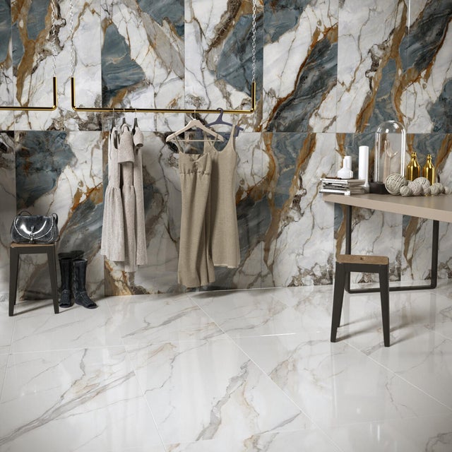 Piastrella da pavimento e rivestimento interno in gres porcellanato 60 x 120 cm rettificato oro lucido Sublime R9 traffico medio forte (pei 3/5) Sp. 9 mm 1.44 mq