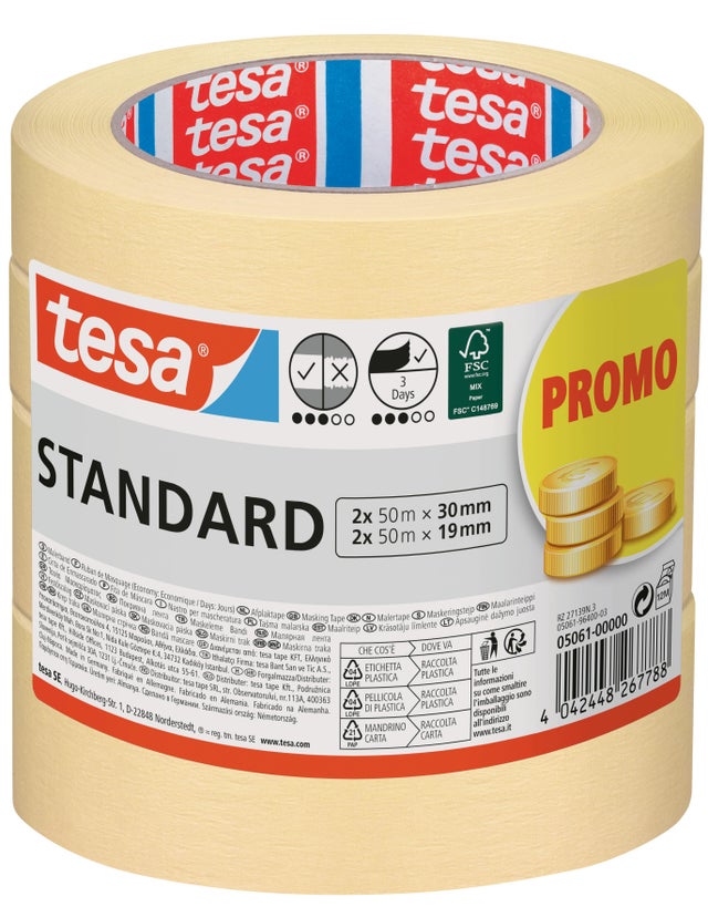 Pack de 4 cintas de pintor TESA 50mx19mm y 50mx30mm