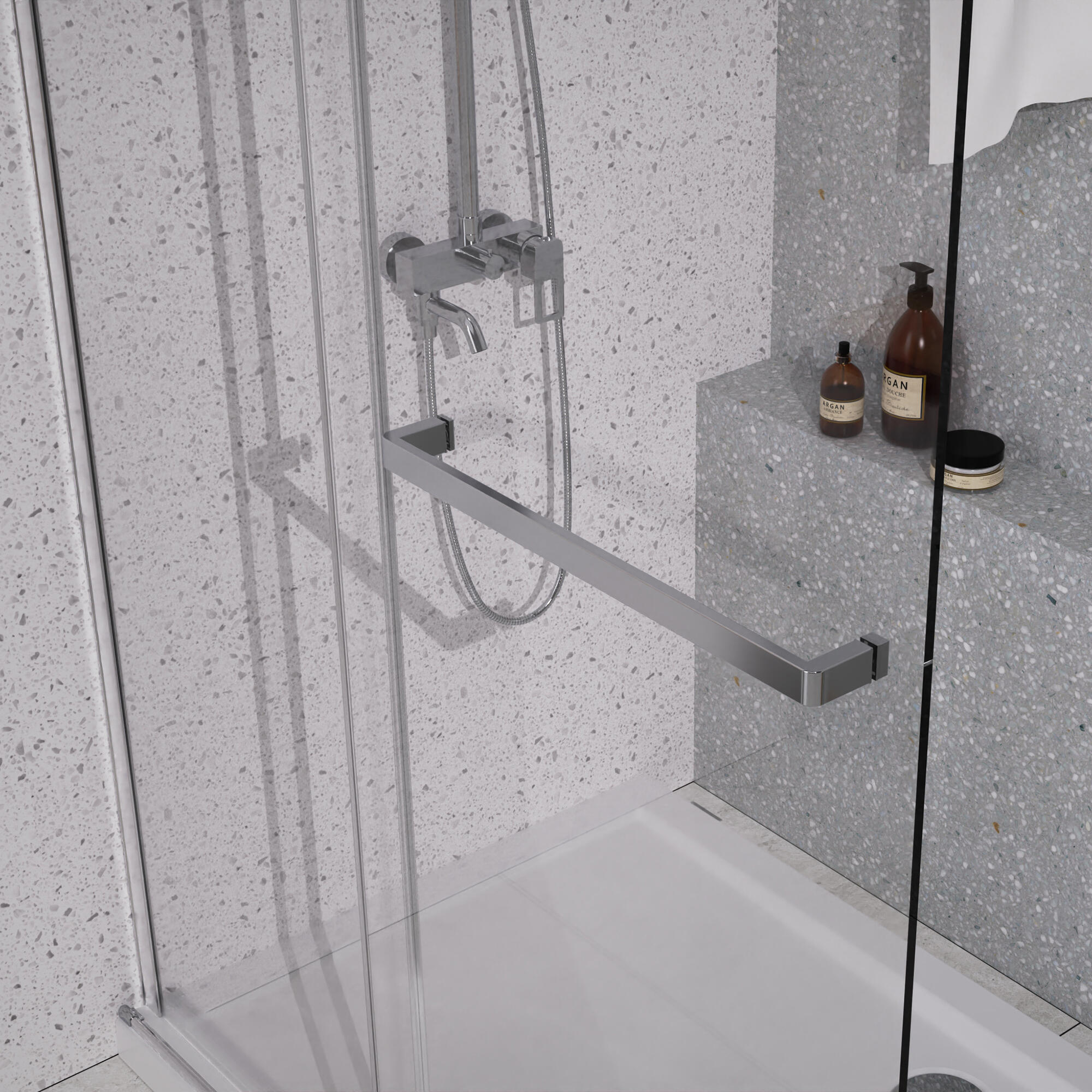 Mampara de ducha fija Zeus perfil aluminio cromo (118)x195 cm cristal templado 8mm  - 4
