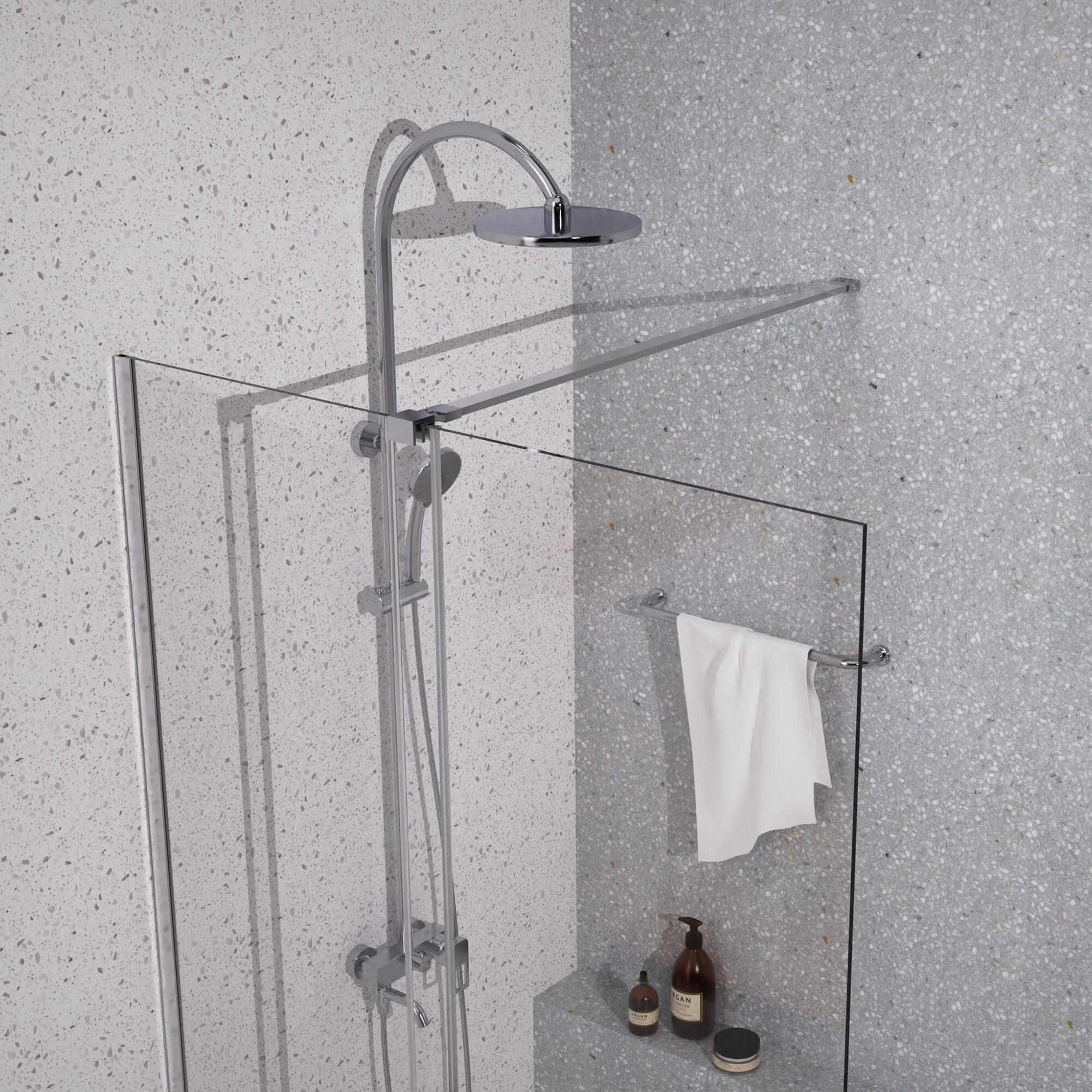 Mampara de ducha fija Zeus perfil aluminio cromo (118)x195 cm cristal templado 8mm  - 5