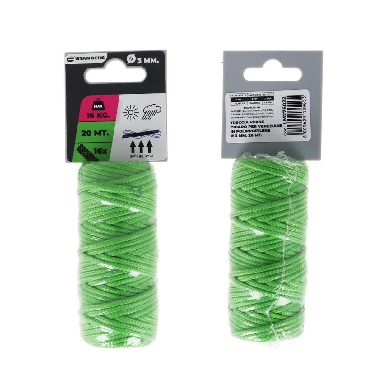 Corda in polipropilene STANDERS L 20 m x Ø 3 mm verde carico max 16 Kg - 2