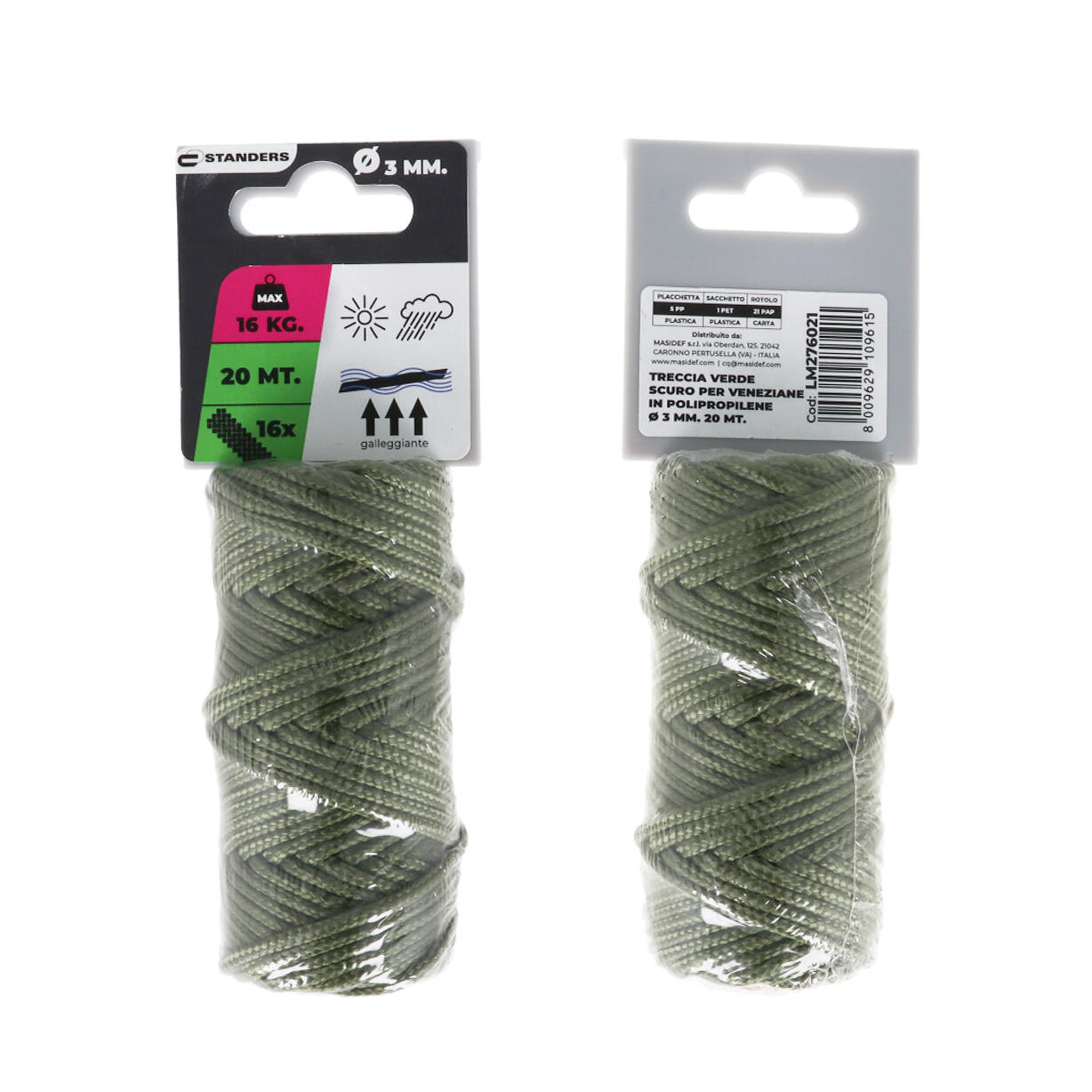 Corda in polipropilene STANDERS L 20 m x Ø 3 mm verde carico max 16 Kg - 2