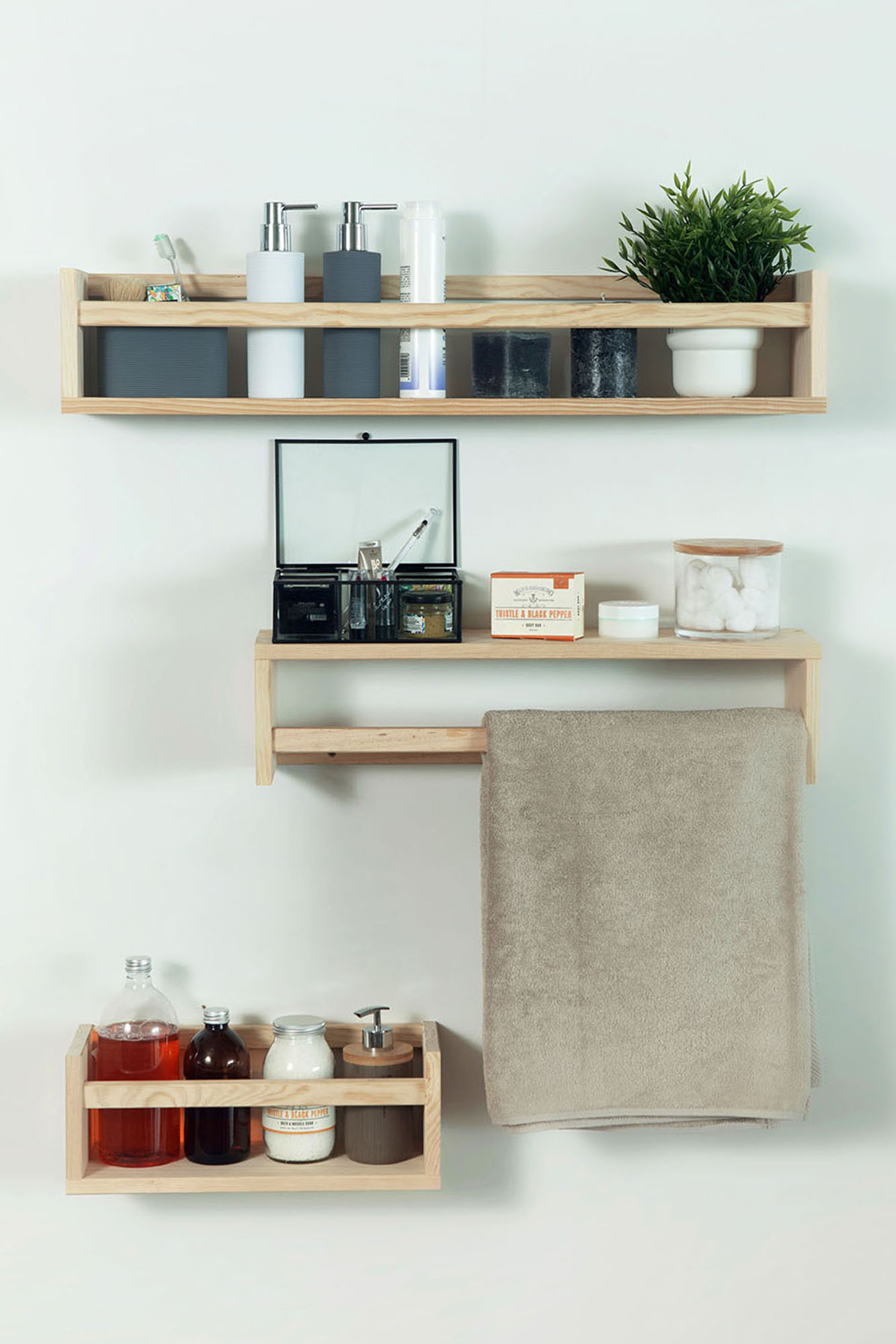 Etagère murale pin brut bois x L.60 cm x P.15 cm, Ep.1.7 cm - 5