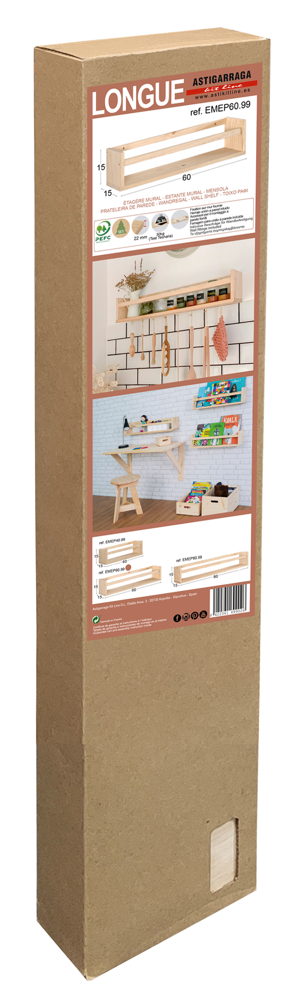 Etagère murale pin brut bois x L.60 cm x P.15 cm, Ep.1.7 cm - 9