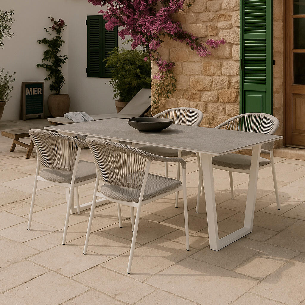 Mesa de jardín de aluminio y cerámica Guiza blanco de 90x73x180 cm - 20