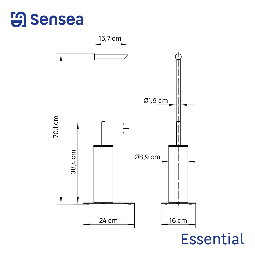Conjunto porta-rolos com piaçaba cromado escovado Sensea Essential - 4