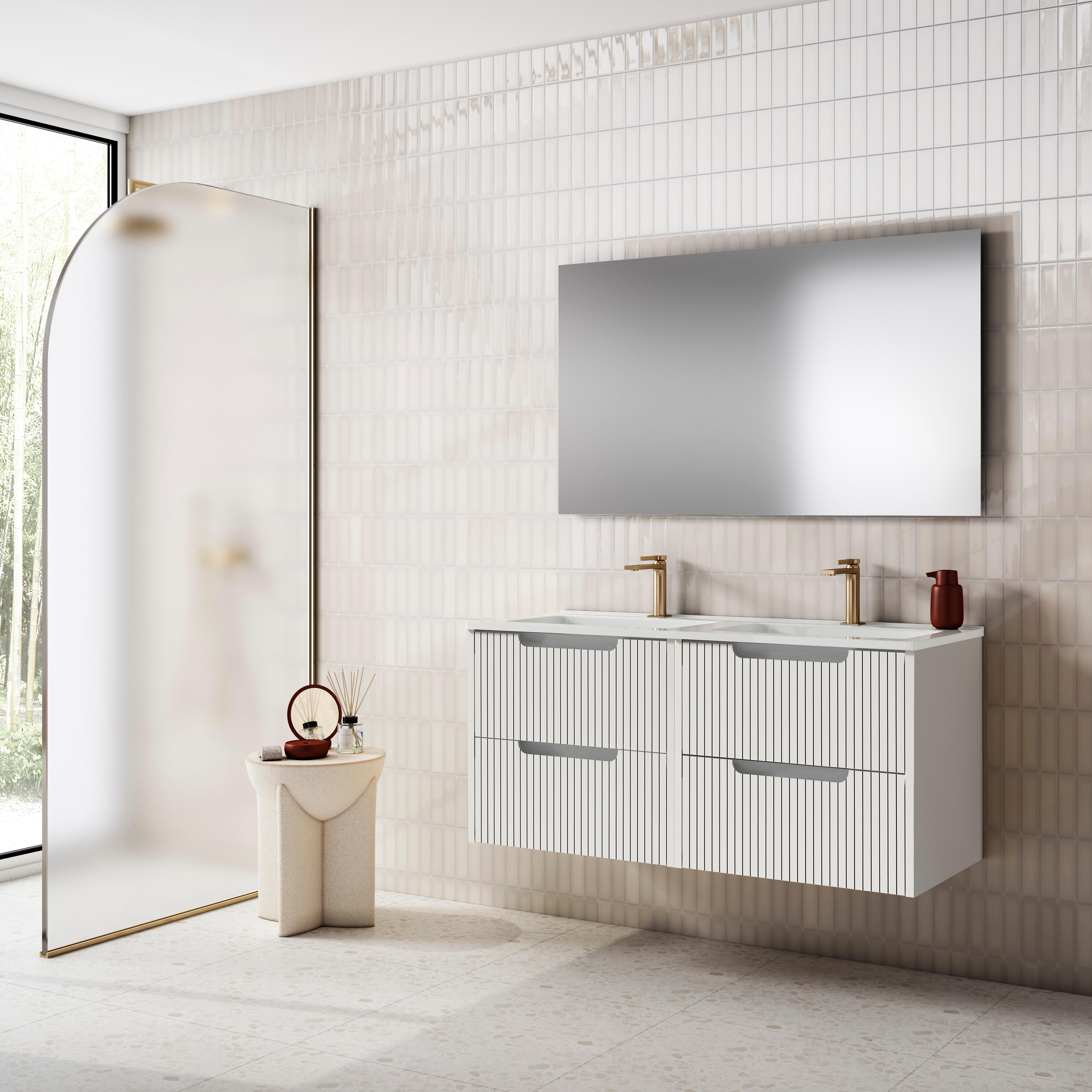 Conjunto mueble de baño suspendido con lavabo y espejo open blanco 120x46 cm
