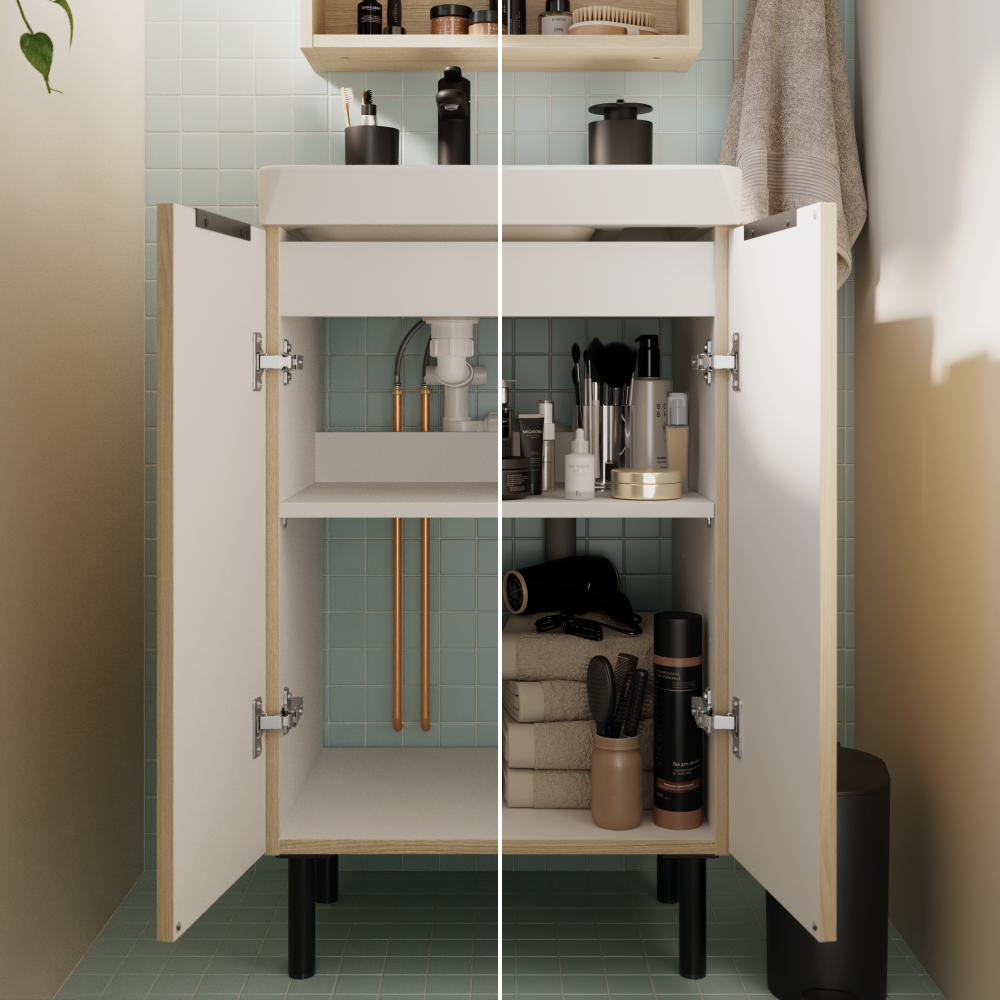 Meuble sous-vasque 2p L.50cm x H.81.8cm x P.39.6cm effet chêne naturel Easy 3 - 3