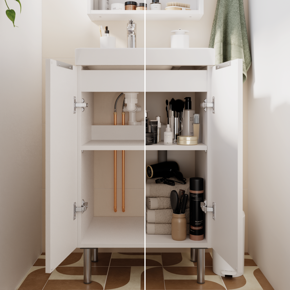 Meuble sous-vasque, 2p L.50cm x H.81.8cm x P.39.6cm blanc mat Easy 3 - 3