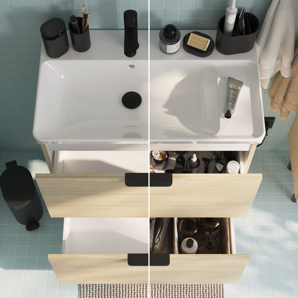 Meuble sous vasque 2t L.70cm x H.81.8cm x P.39.6cm effet chêne naturel Easy 3 - 3