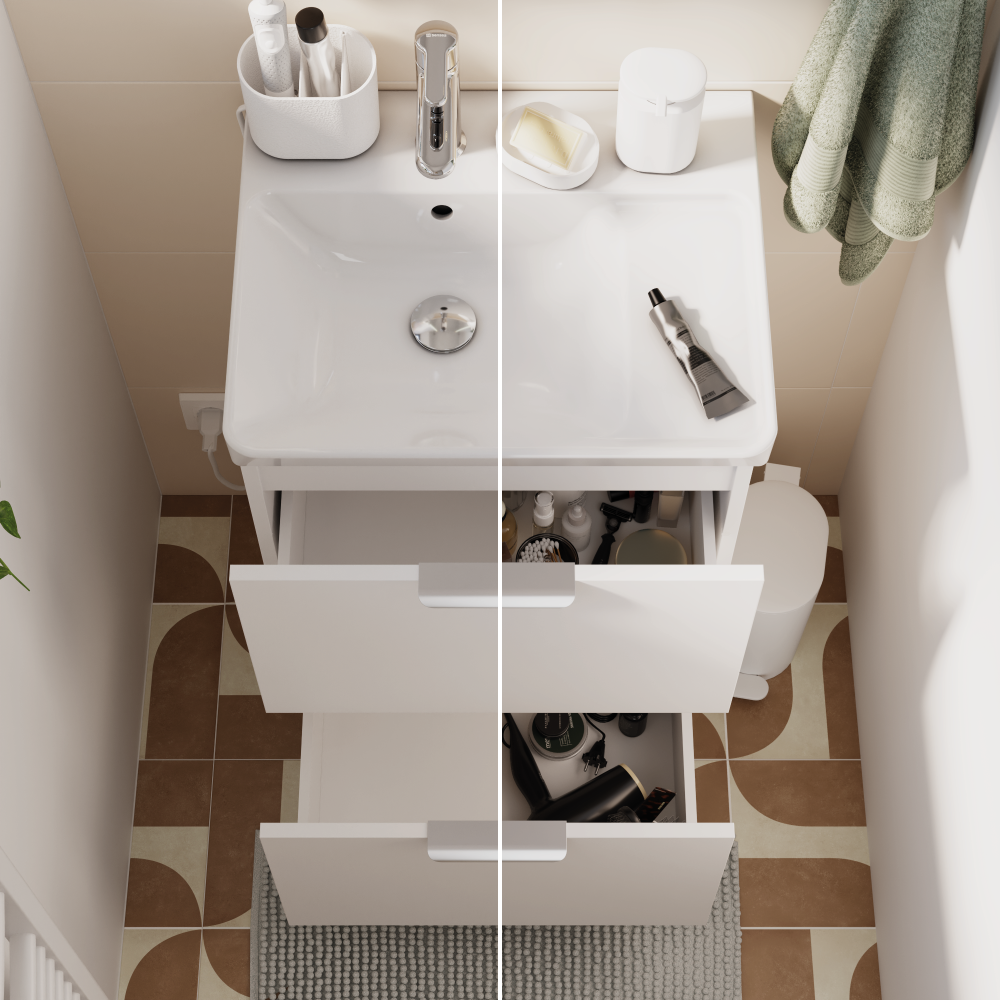 Meuble sous-vasque, 2t L.50cm x H.81.8cm x P.39.6cm blanc mat Easy 3 - 3