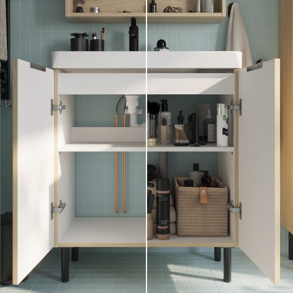 Meuble sous-vasque, 2p L.70cm x H.81.8cm x P.39.6cm effet chêne naturel Easy 3 - 3