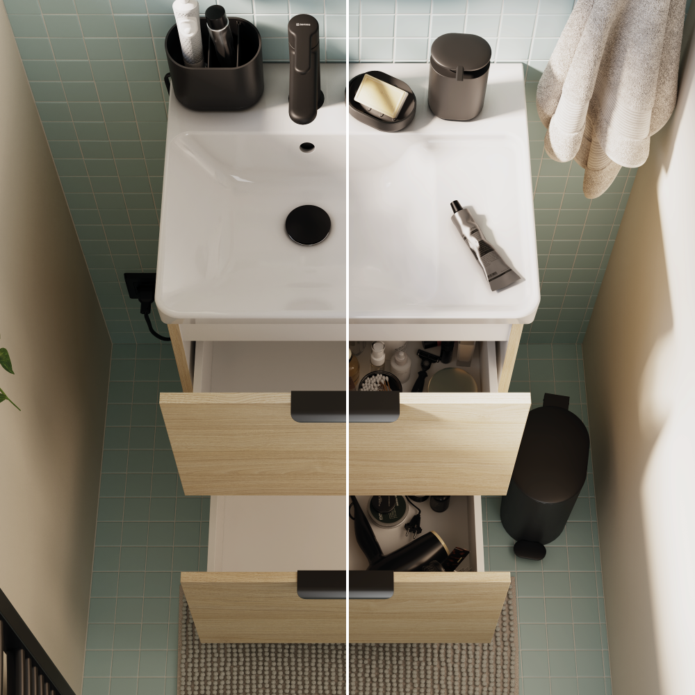 Meuble sous-vasque 2t L.50cm x H.81.8cm x P.39.6cm effet chêne naturel Easy 3 - 3